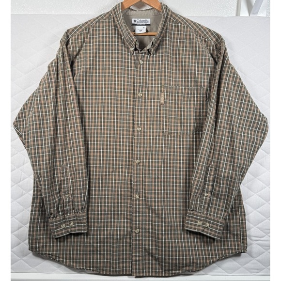 Columbia Other - Columbia Men's XXL Plaid Button Front Shirt 100% Cotton Long Sleeve Brown Blue
